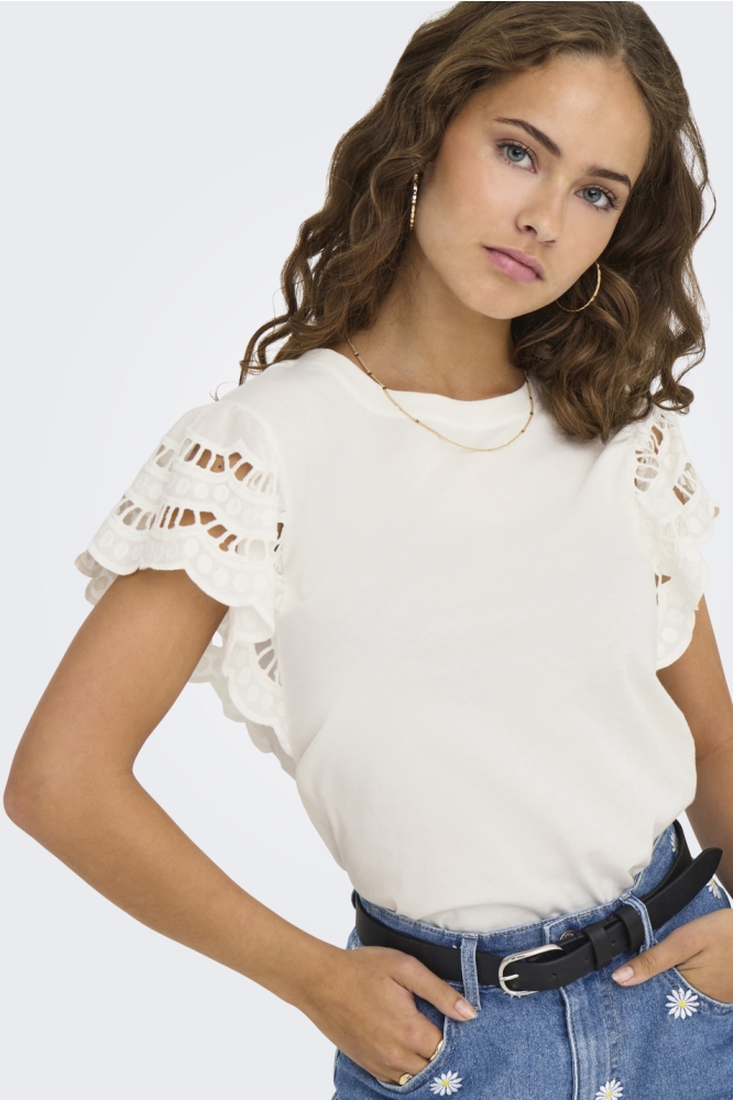 ONLMACY S/S O-NECK MIX TOP BOX JRS 15350374 CLOUD DANCER